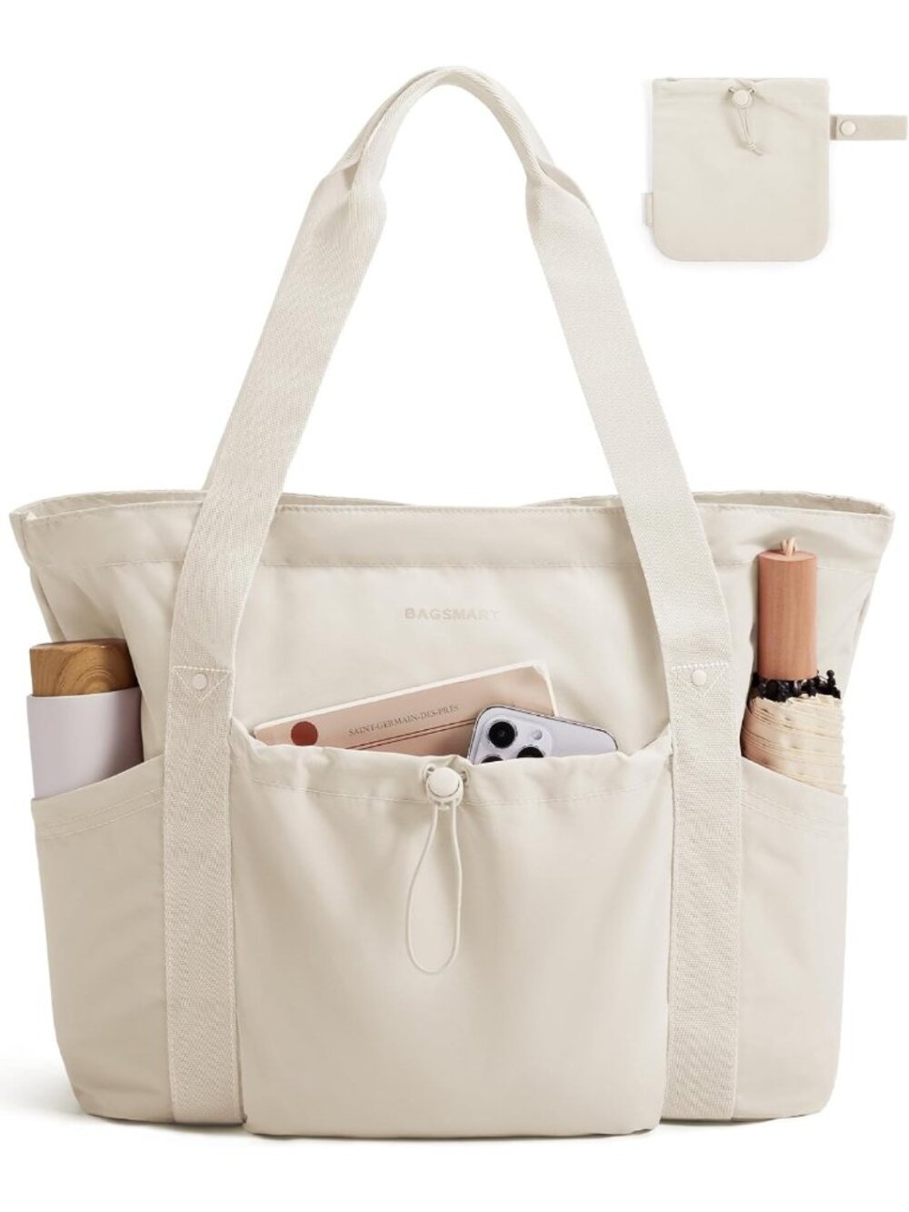 Versatile Foldable Tote Bag with Drawstring, Perfect for Travel, Work, Beach